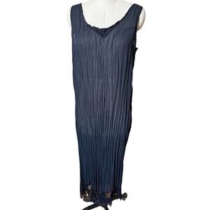 Vintage 90s Black Crinkle Maxi Sheath Dress Size Medium/ Large